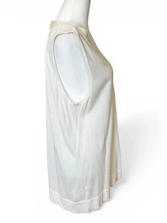 LOFT Ivory Sleeveless V-Neck Knit Top Soft Minimalist Quiet Luxury Career - Picture 3 of 8